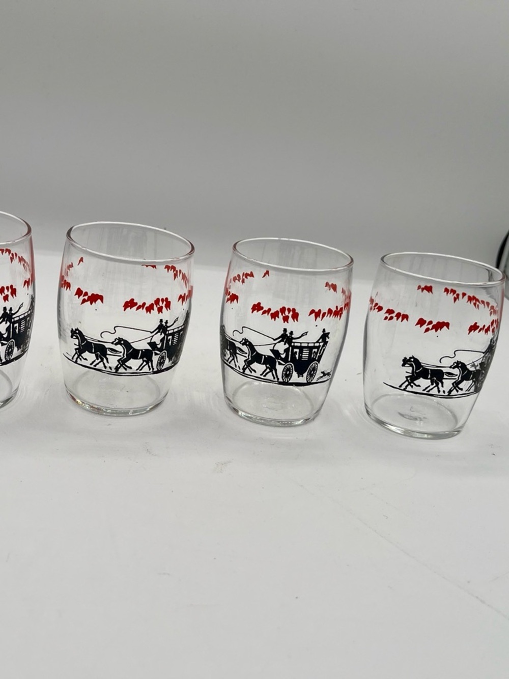 Vintage 1953 Drinking Glasses Of 4 “Stage Coach Scene”
